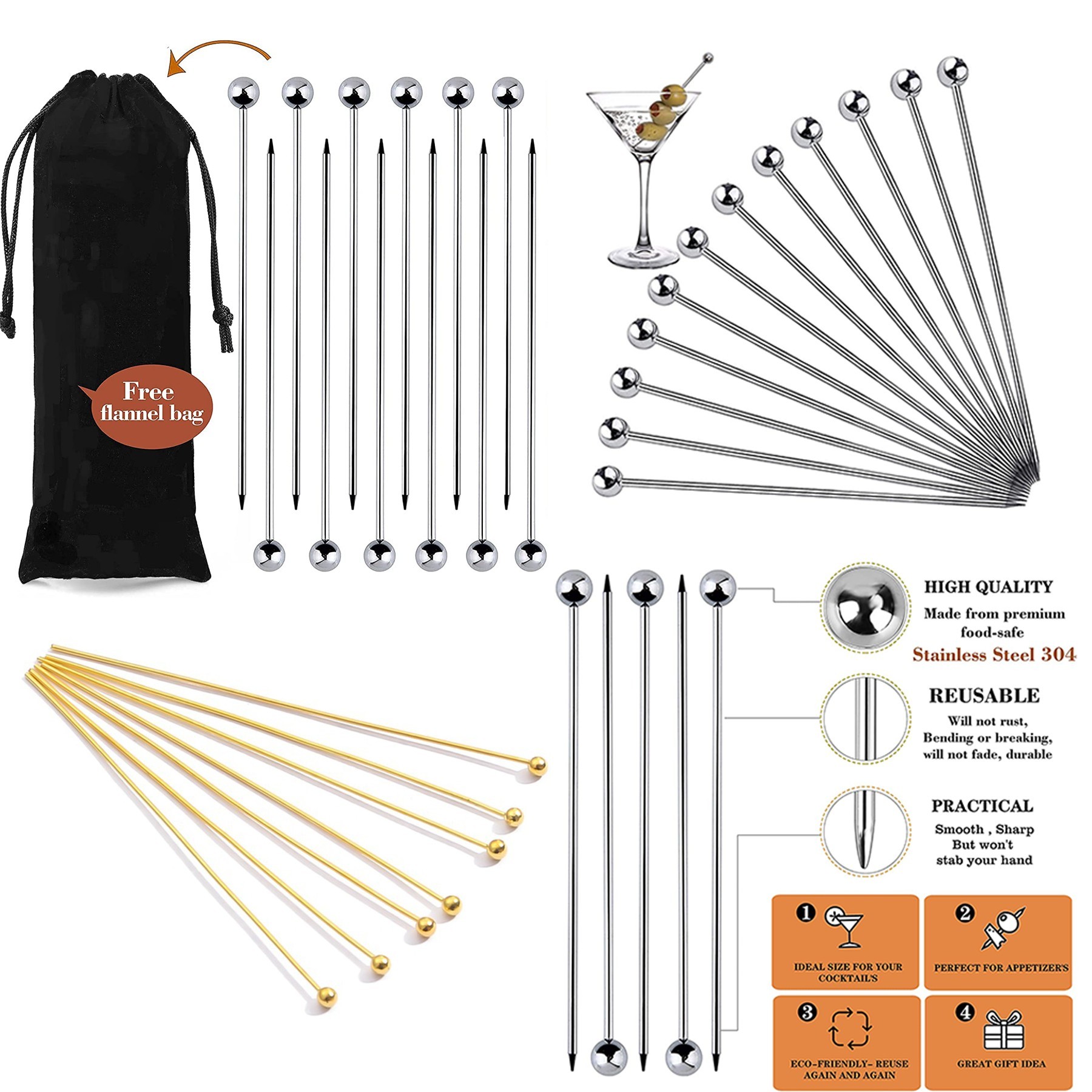 Stainless Steel Metal Ring Head Fruit Needle 2