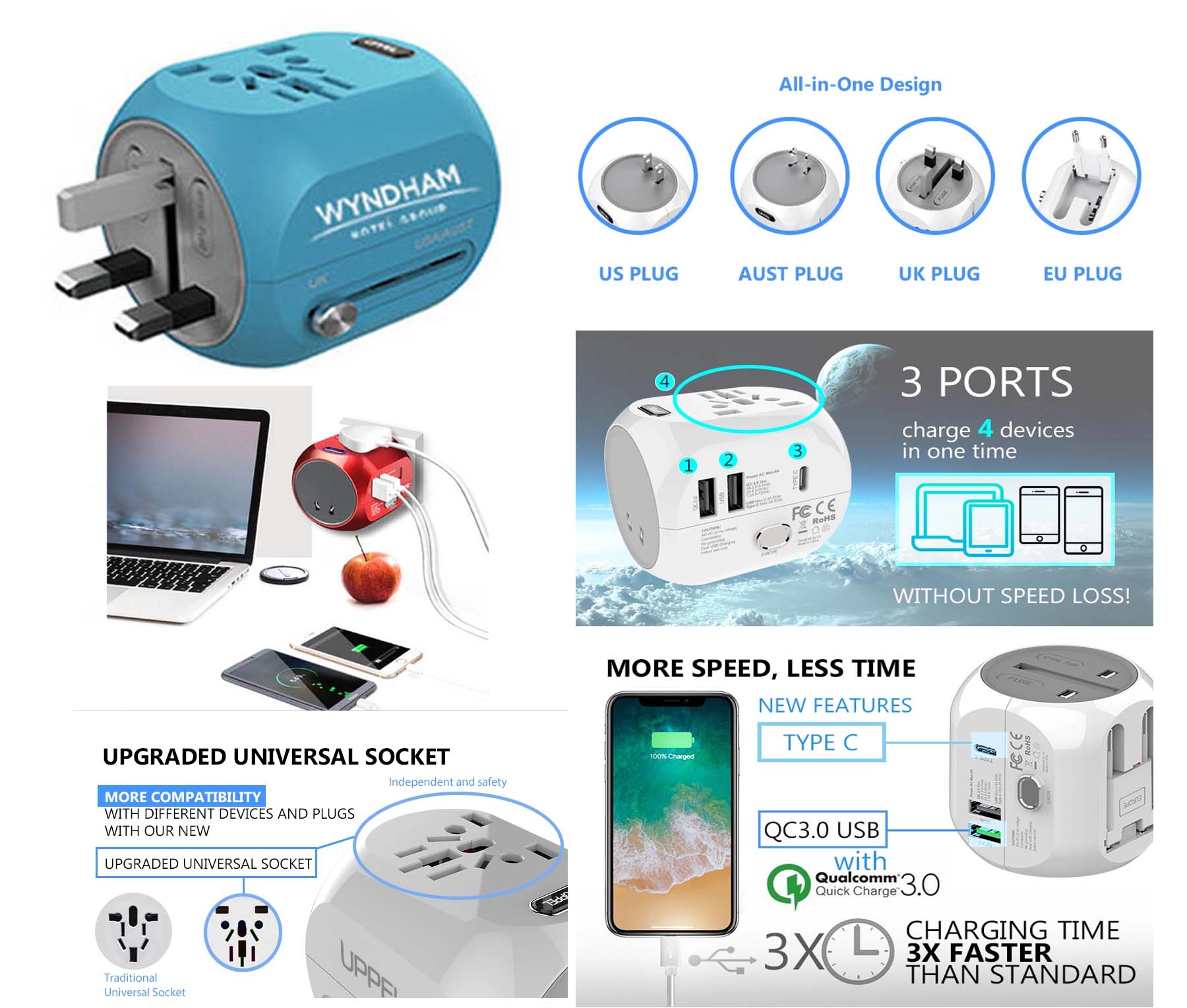 iBank ® Universal Travel Adapter, International Power Adapter 3