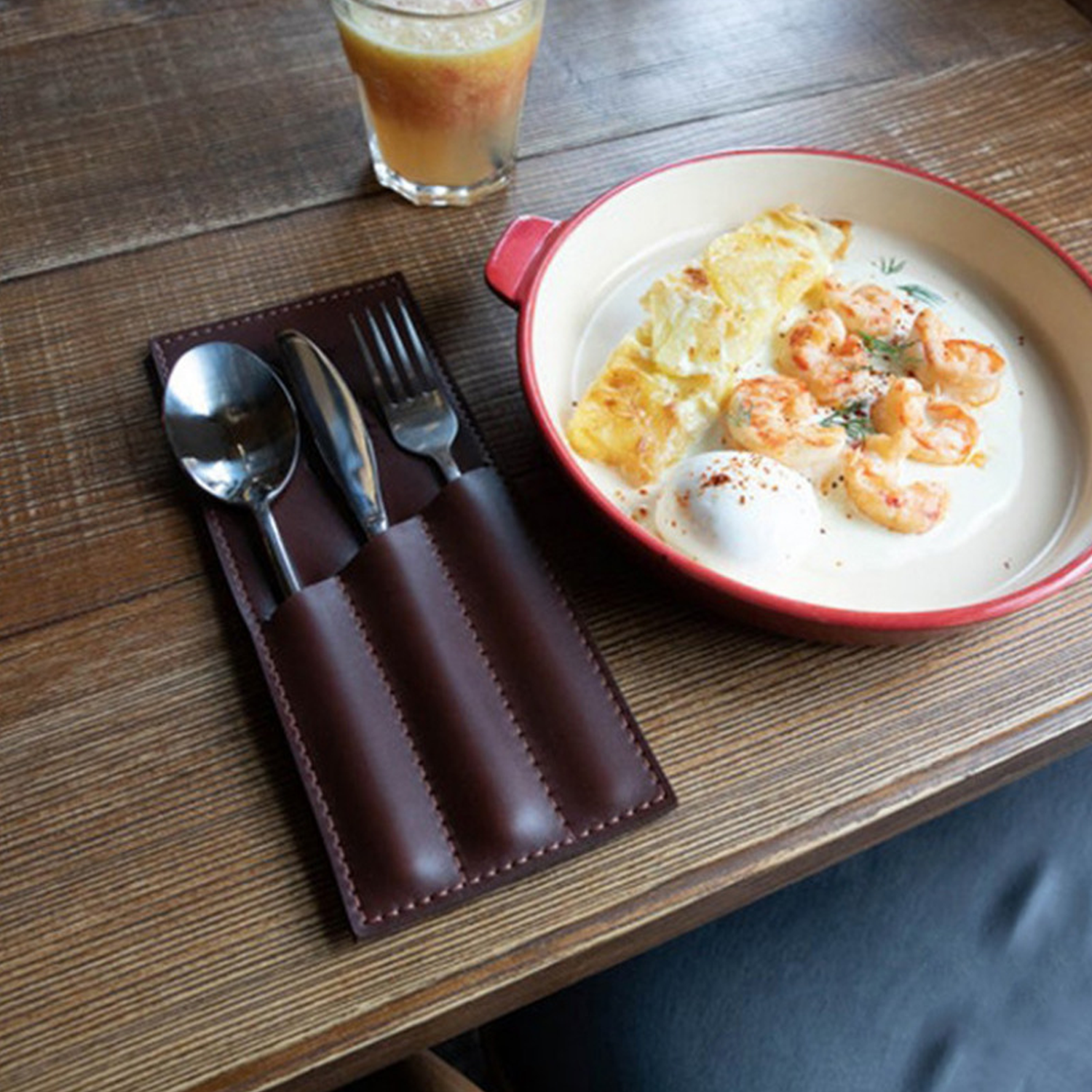 Leather Cutlery Sleeve Utensil with 3 compartments 5