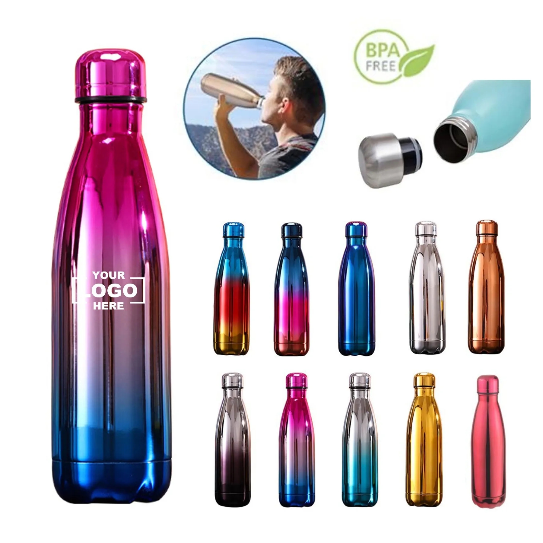 17 oz. BPA Free Vacuum Insulated Cola Shaped Water Bottle, custom water bottle with logo imprint 3