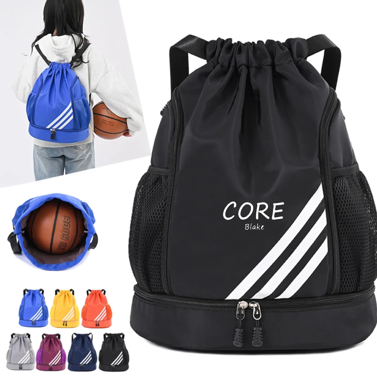 Swim Gym Sport Draw String Bag with Shoes Compartment 3