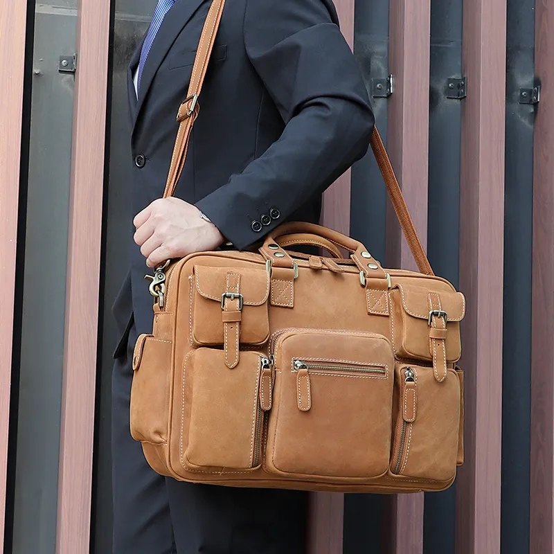Custom Vintage Genuine Cowhide Briefcase Messenger Bag 11