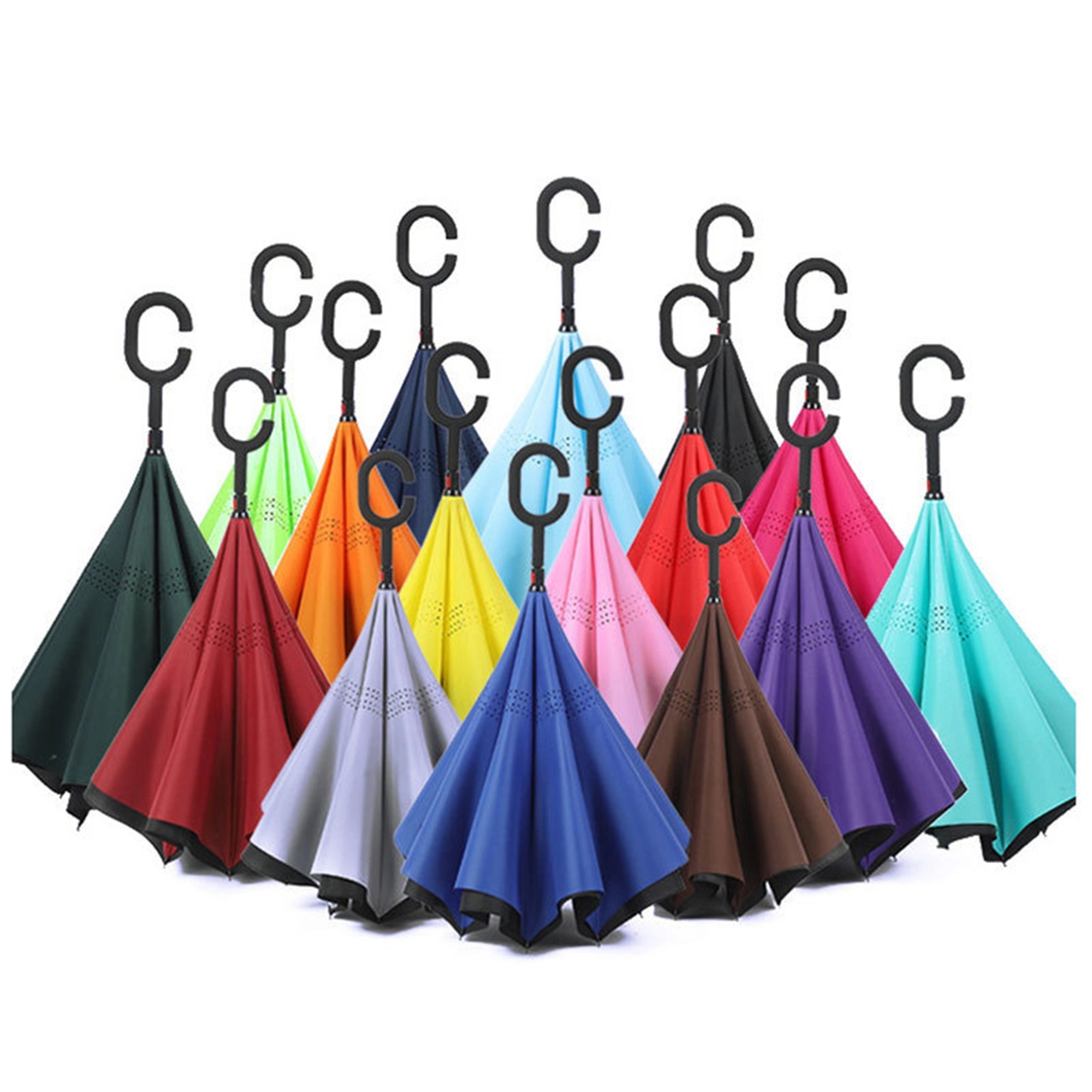 Reverse open windproof umbrella with C-handle 7