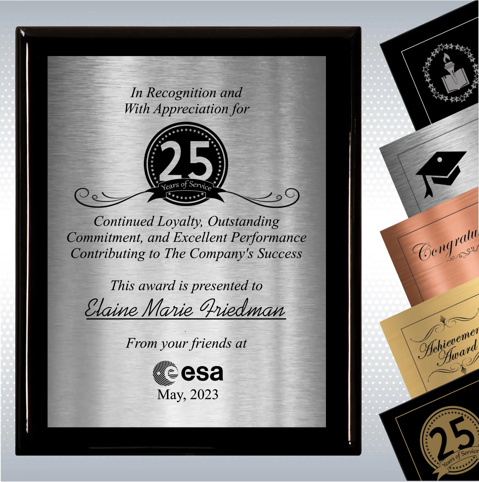 Black Piano Finish Wood Plaque Personalized Years of Service 13