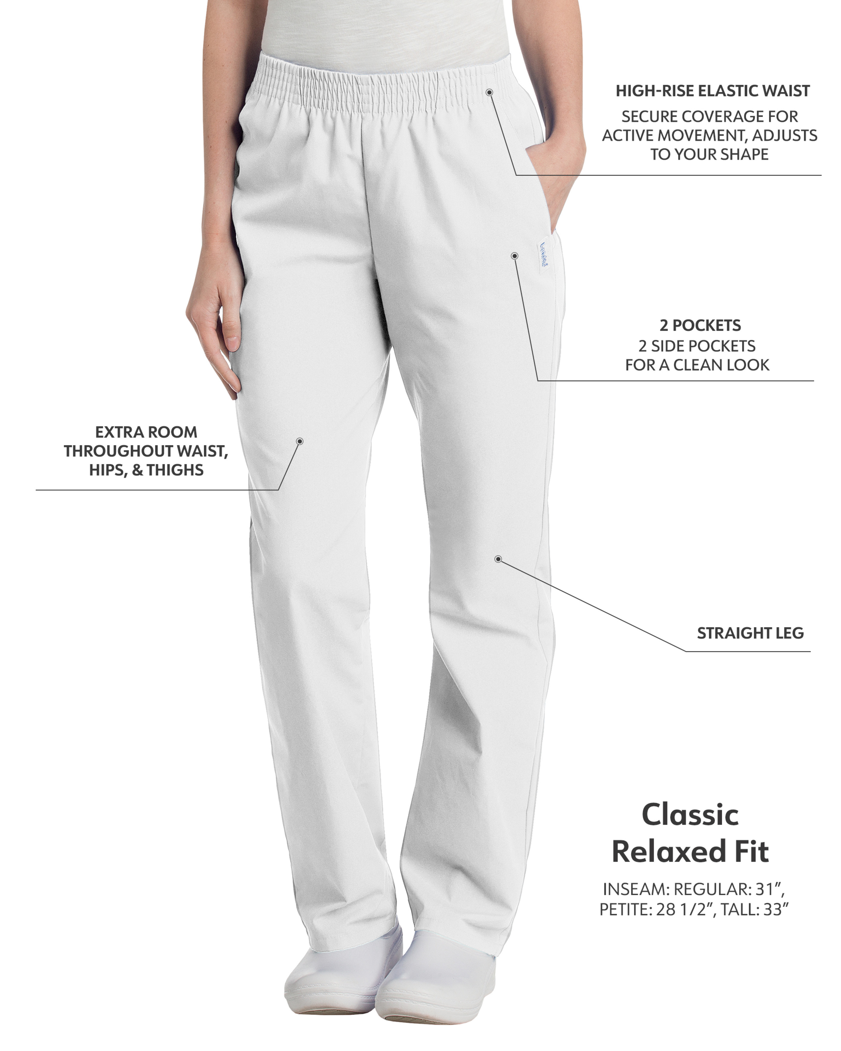Landau - Essentials - Women's Two-Pocket High-Rise Elastic Waist Straight Leg Pant 31