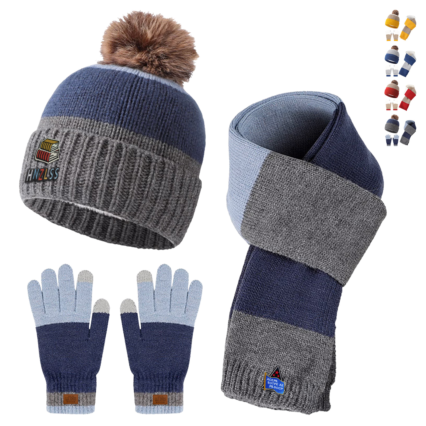 Winter Warm Beanie Hat & Gloves & Scarf 3PCS Set 4