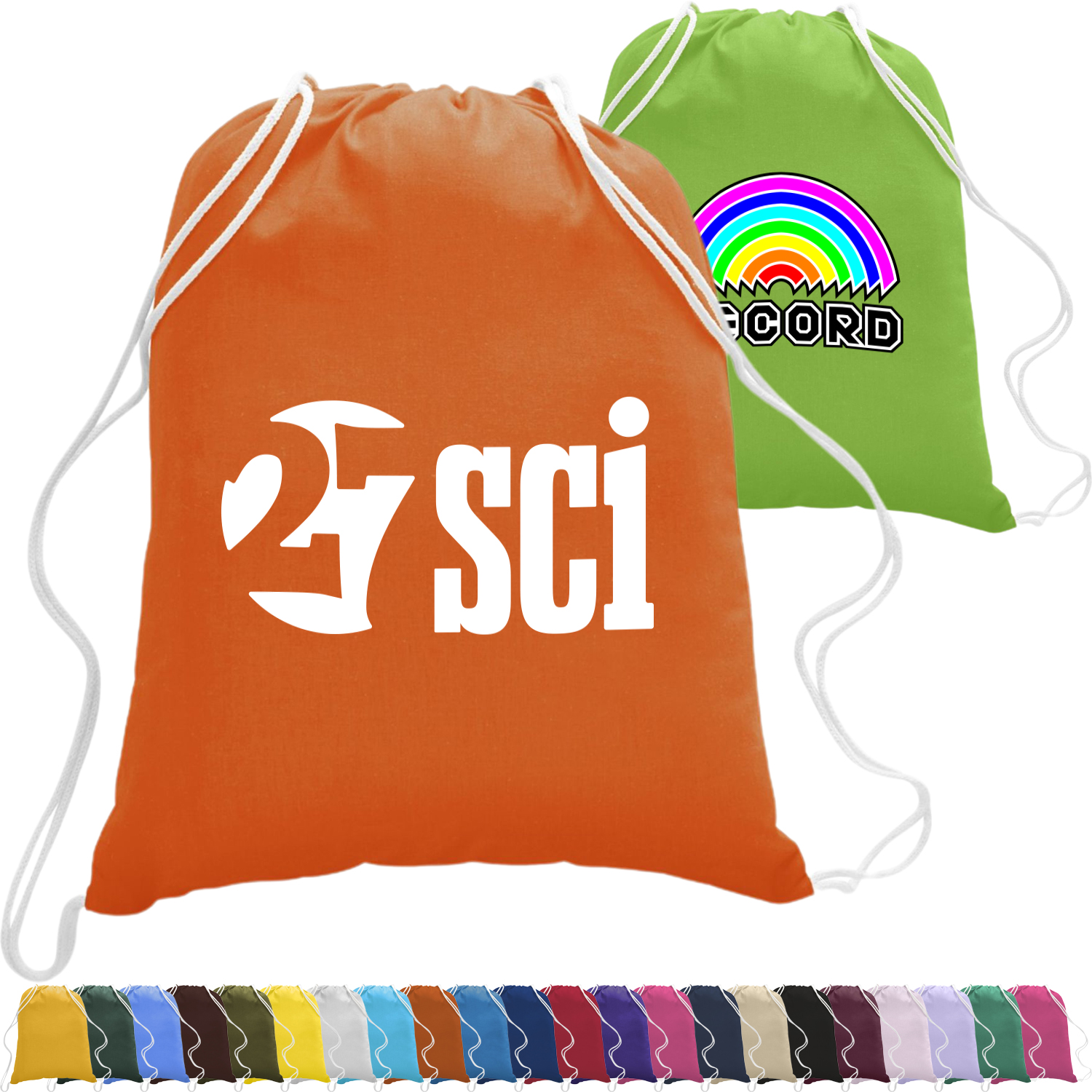 Sporty Canvas Drawstring Backpack w/ Custom Logo 14" X 18" 1