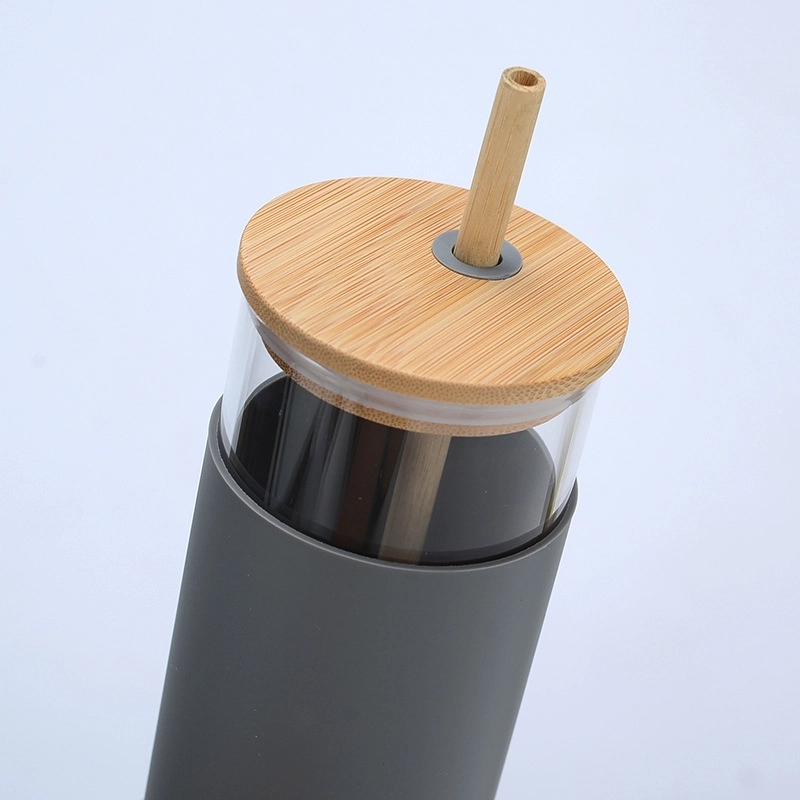 Custom 17 oz Glass Tumbler With Bamboo Lid And Straw 12