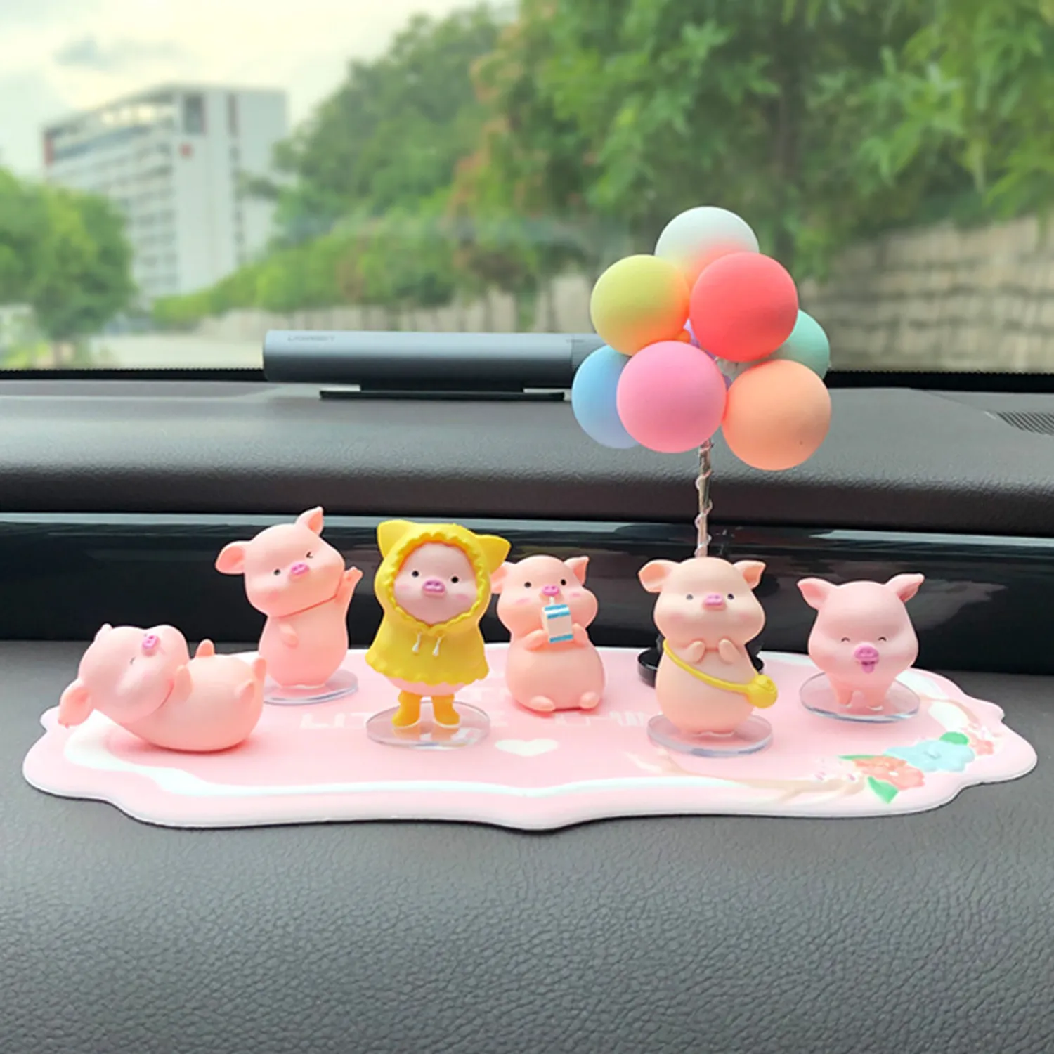 6PCS Cute Pig with Balloon Car Dashboard Decorations 2