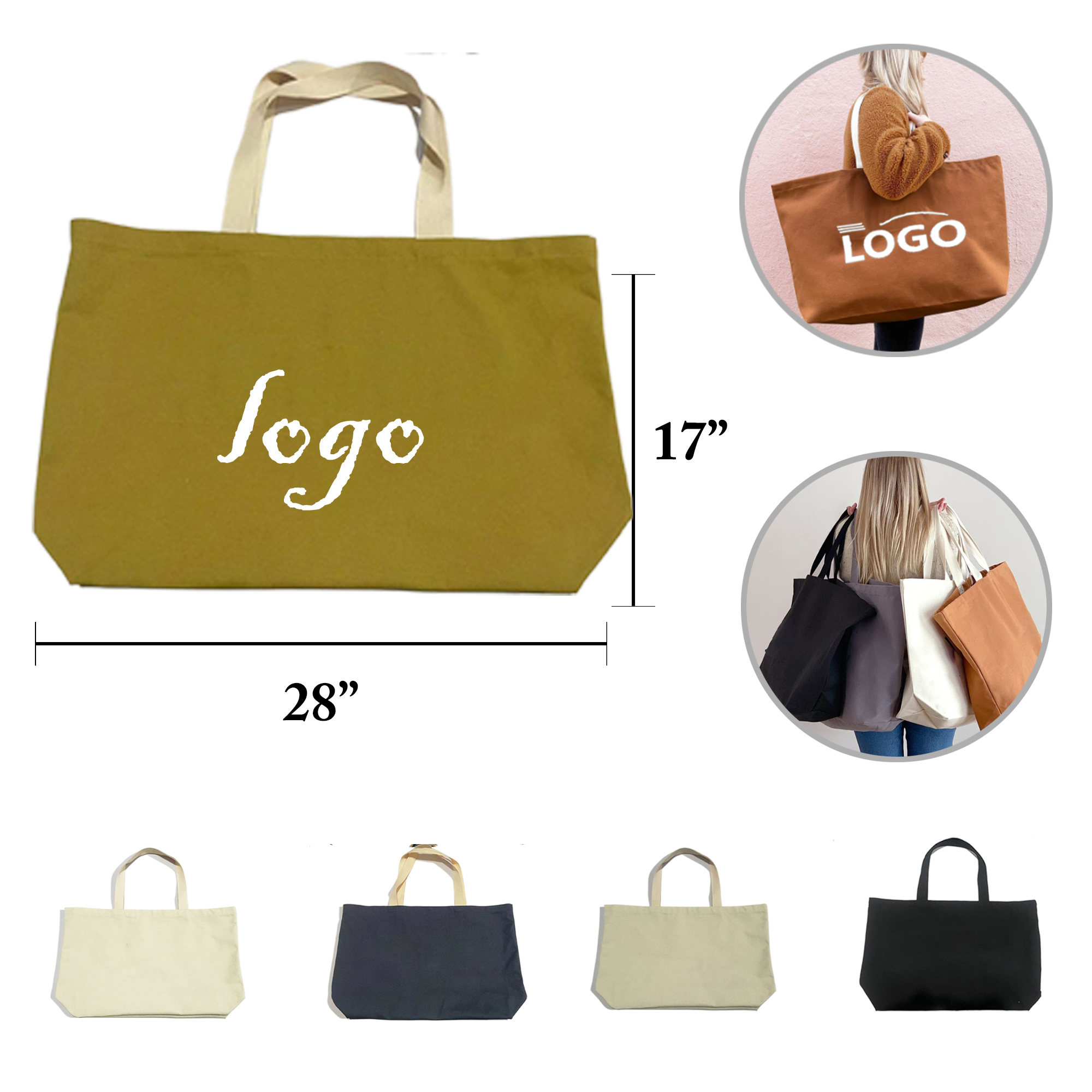 MOQ50 Large Canvas Tote Shopping Handbag, custom tote bag with logo imprint 4