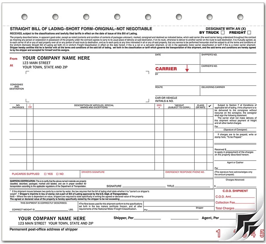 Bills Of Lading, Carbon, Small Format 2