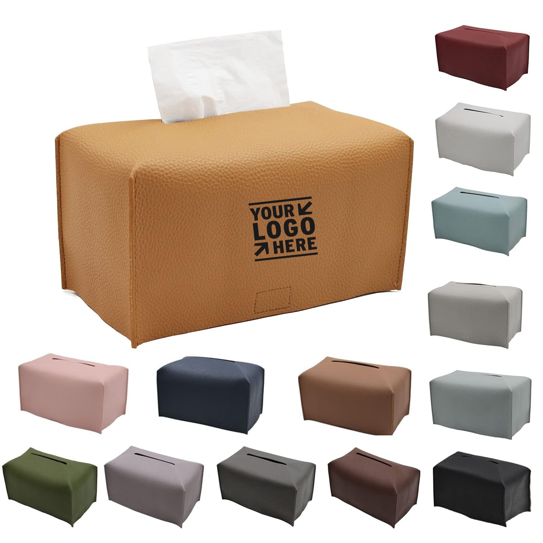 Vanity Countertop Modern Decorative PU Leather Rectangular Tissue Box Cover Case Organizer Holder 2