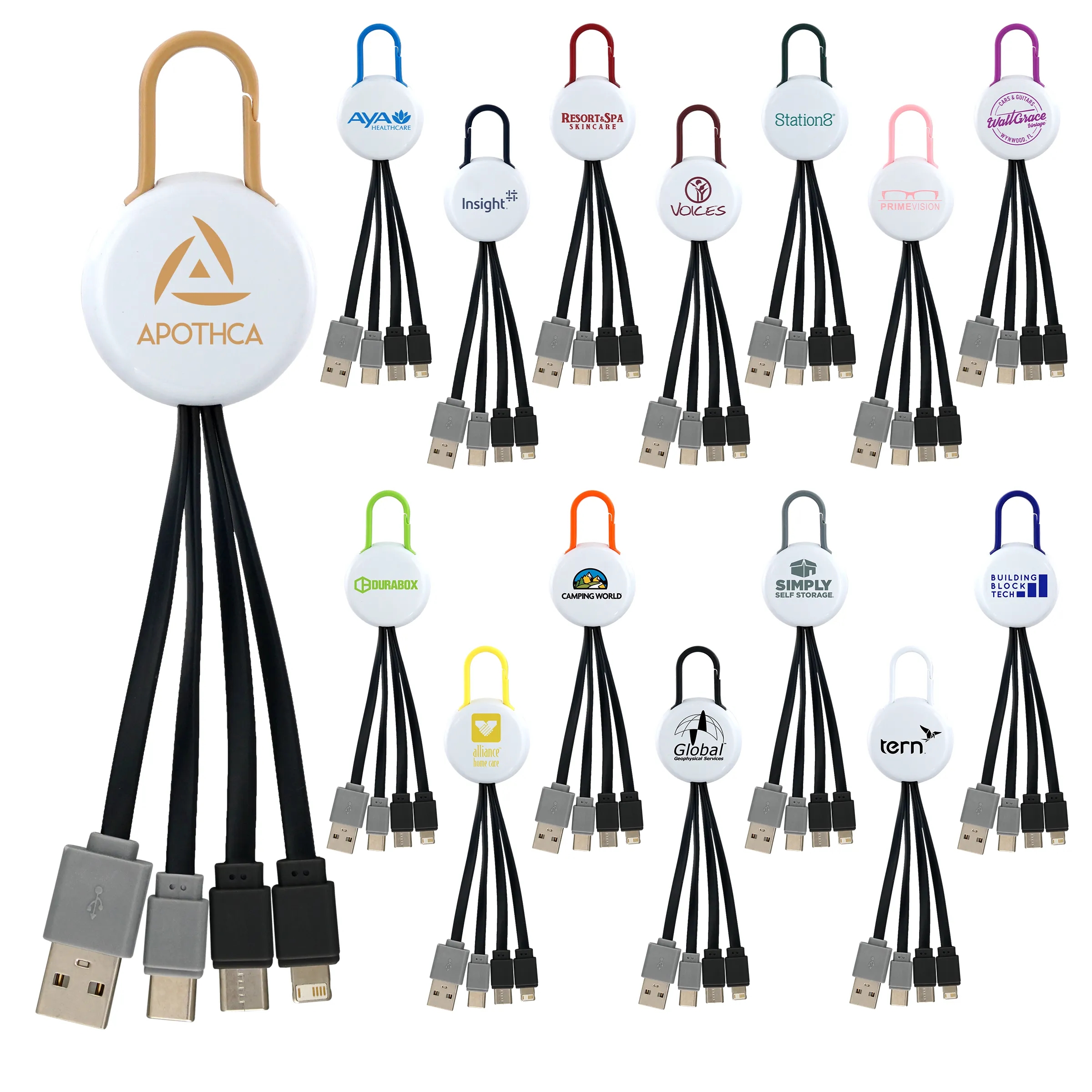 WHITE COLORFUL CLIP DUAL INPUT 3 IN 1 CHARGING CABLE