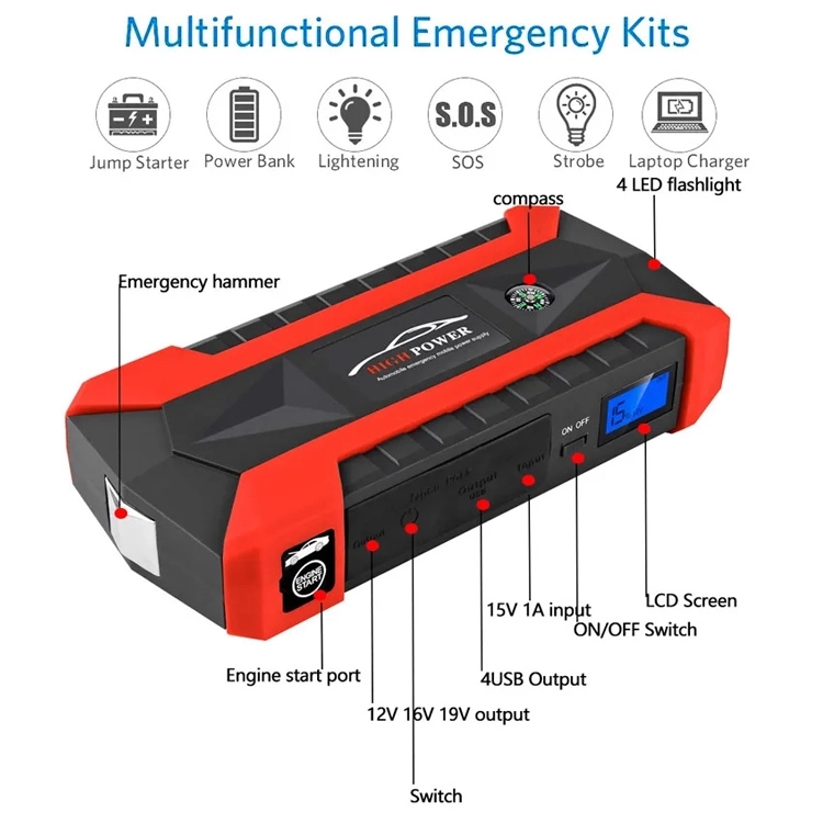 Hot Selling 12000mAh Portable Emergency Car Jump Starter 4