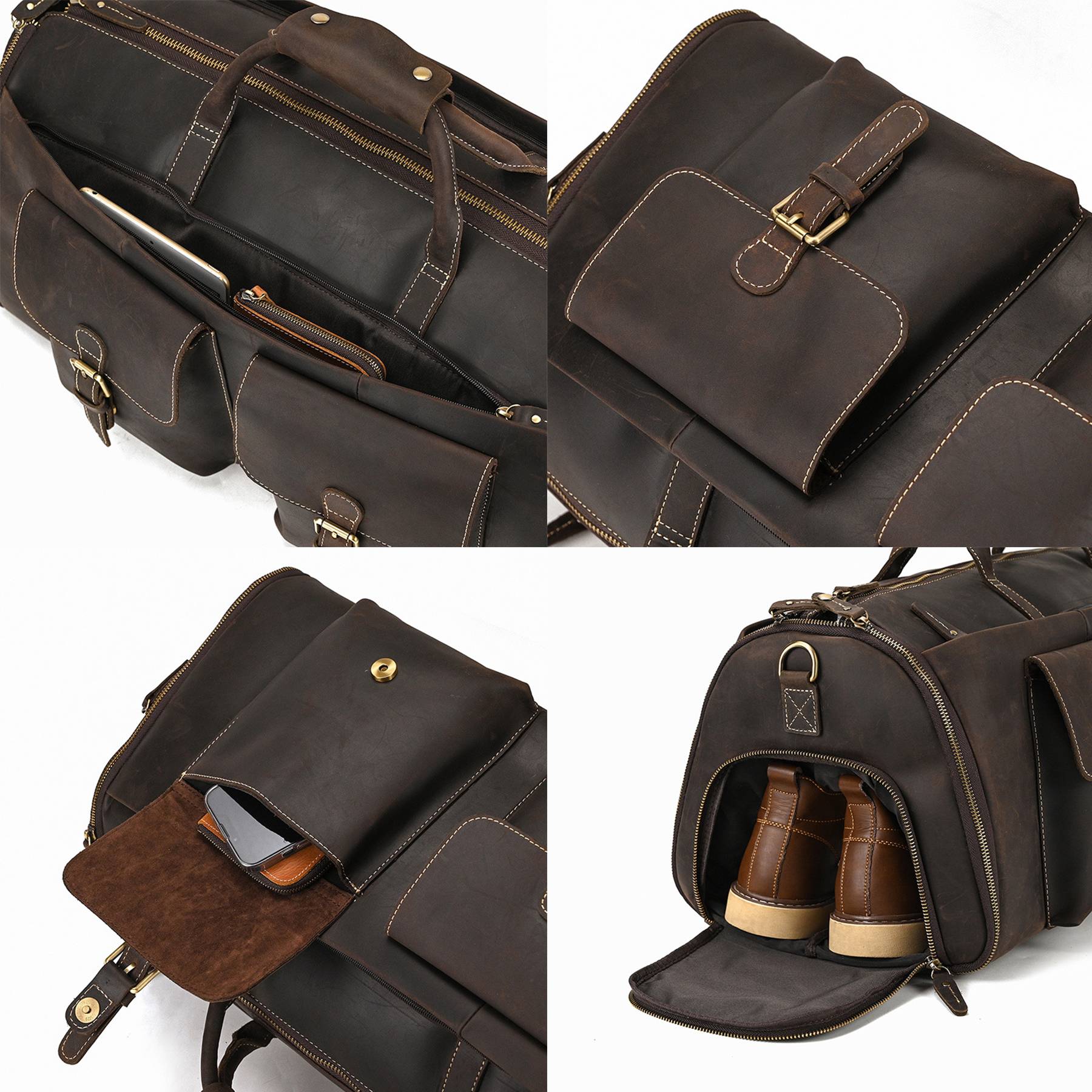 Genuine Leather Hanging Suitcase Suit Business Duffle Bag 4