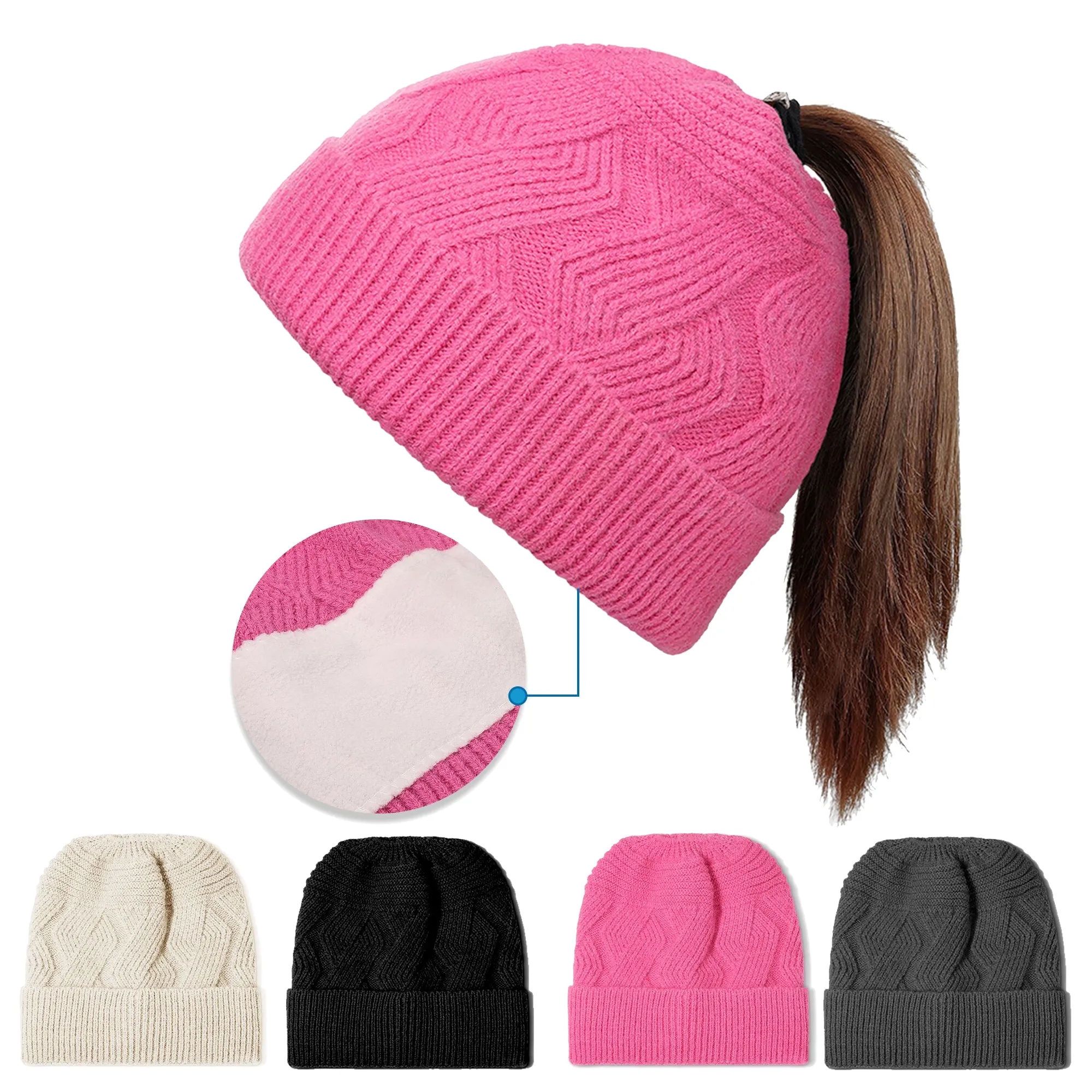 Ponytail Knitted Beanie Hat 2