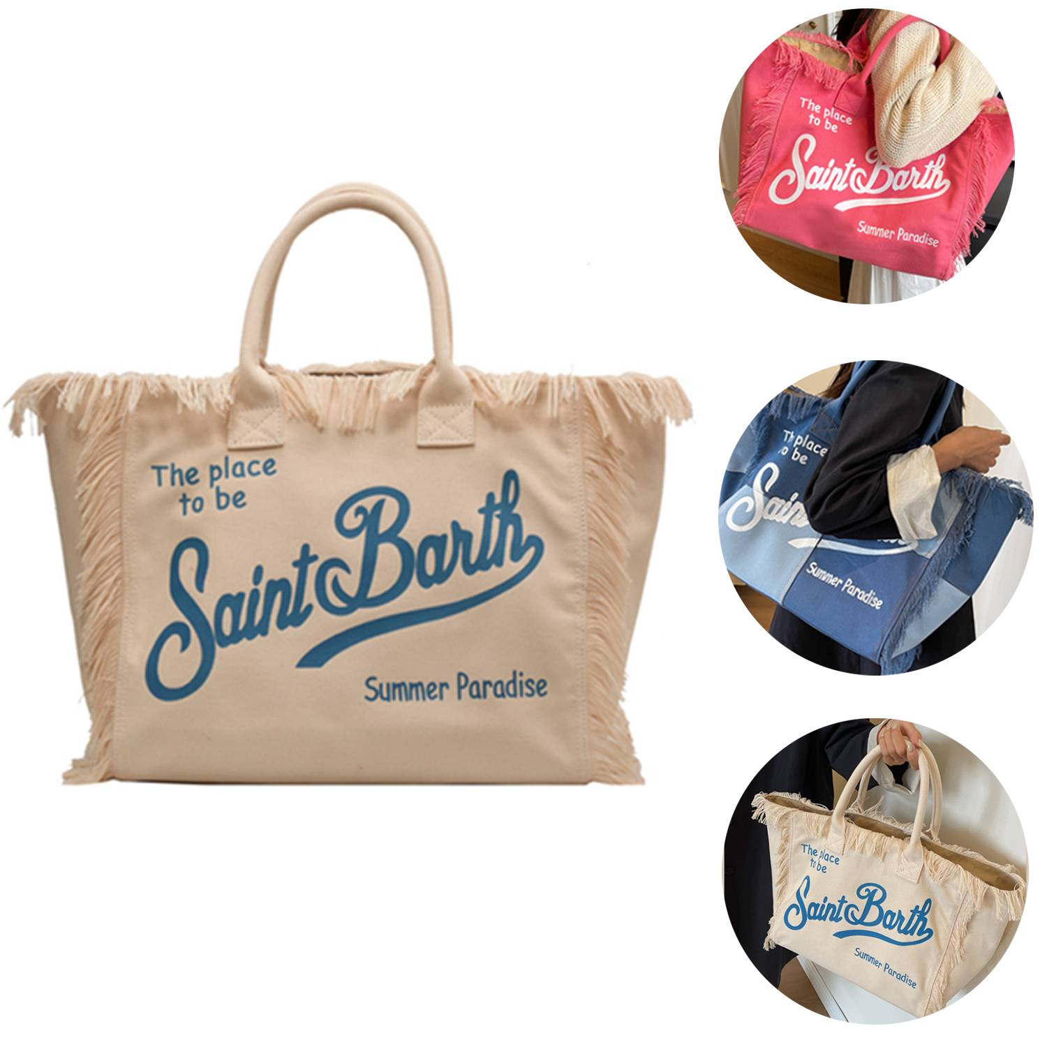 Canvas Hand Fringed Handbag, custom tote bag with logo imprint 6