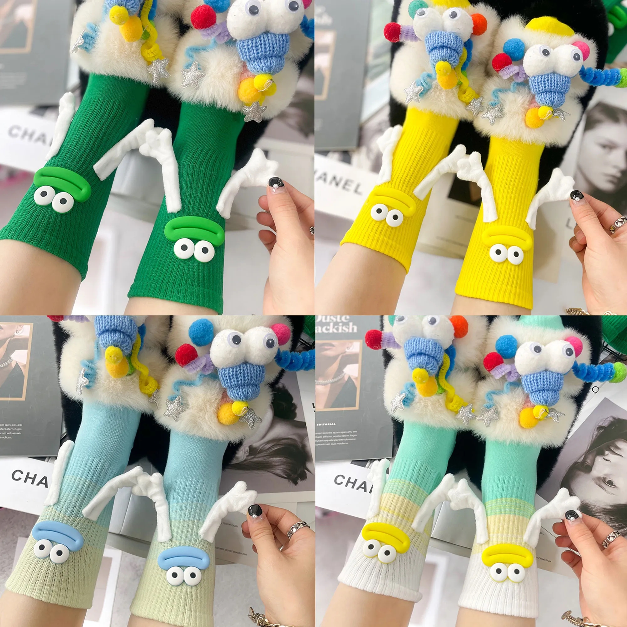 Trendy Cute Candy Ugly Big Mouth Magnetic Mid Calf Socks 5