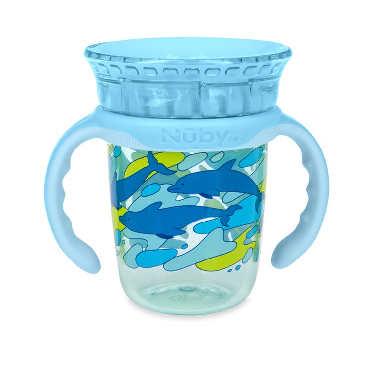 Nuby 2 Stage Drinking Cups - 360 Edge Rim Removable Handles Blue 1