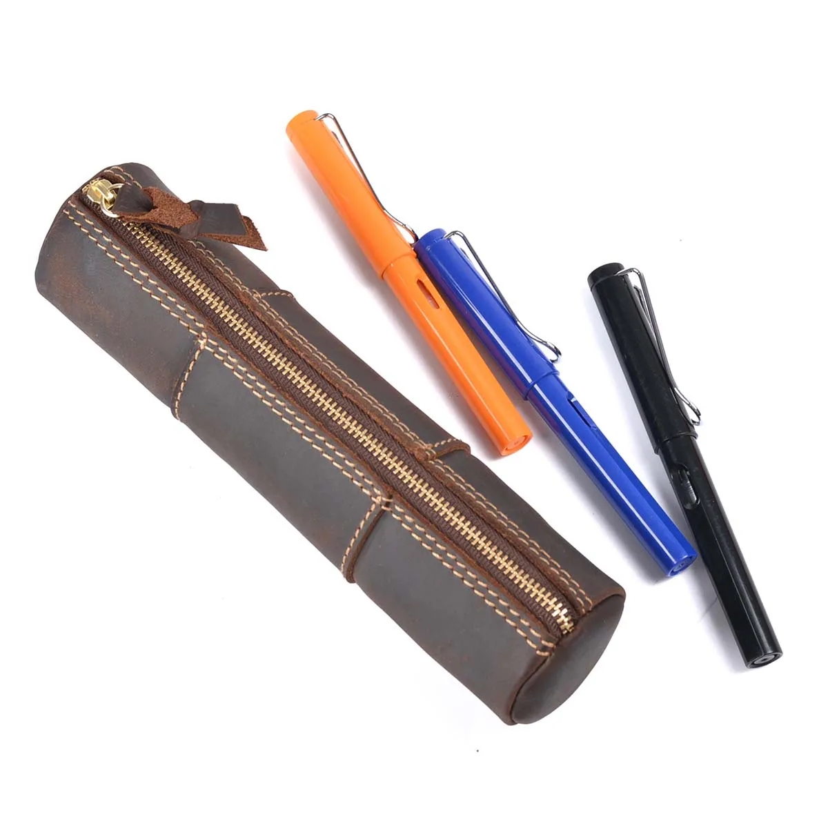 Genuine Leather  Large Capacity Pen bags Pouch Pencil Case 5