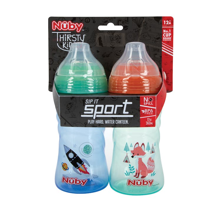 Nuby No-Spill Sport Cups with Soft Spout - 12 oz 12+ Months 2 Pack 2