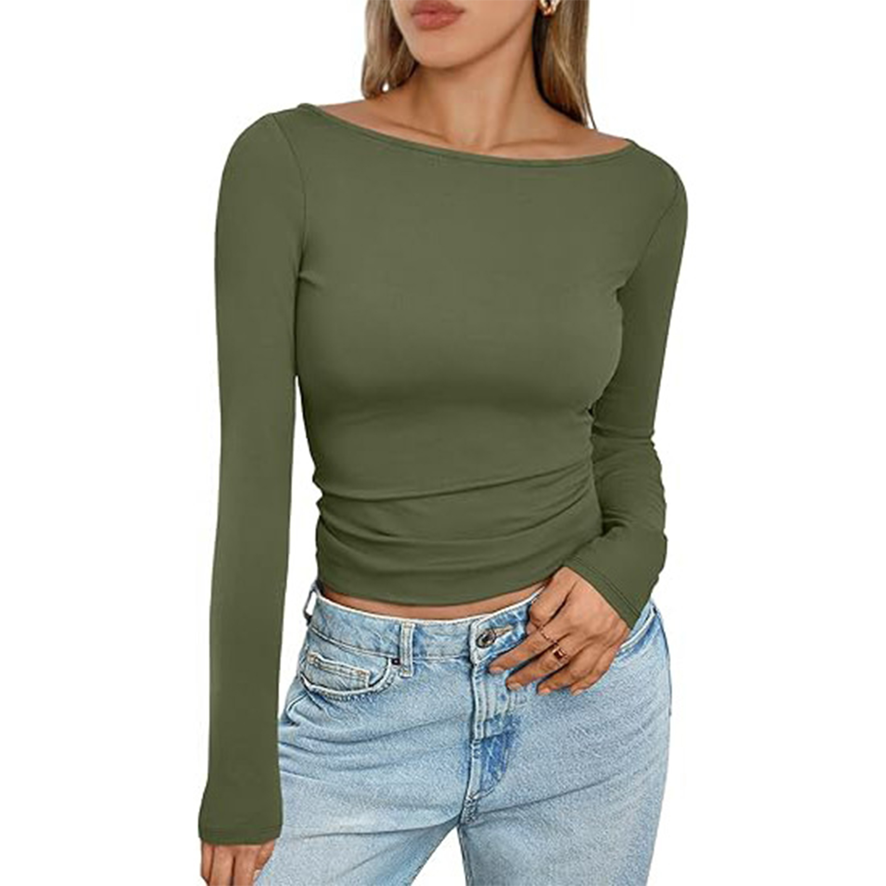 Women Boat Neck Long Sleeve Shirt 13