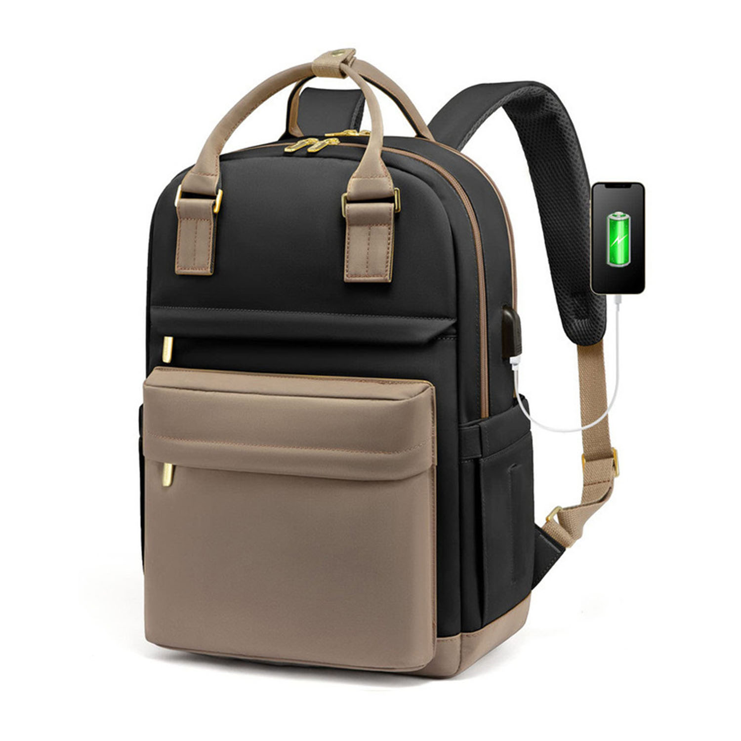 Waterproof Polyester USB Laptop Backpack w/ Luggage Strap 5