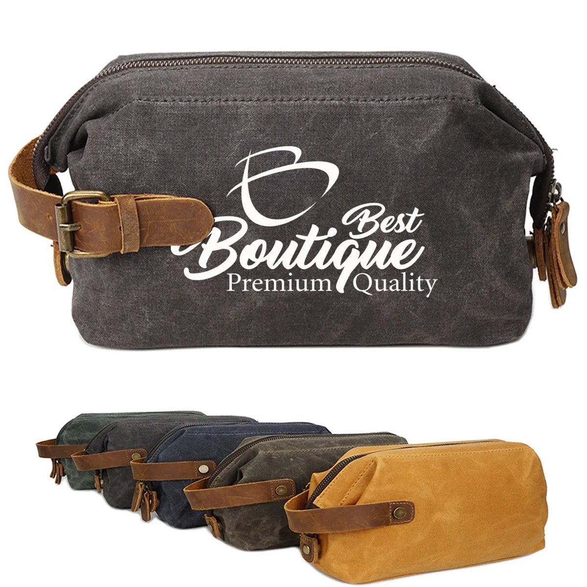 Waxed Canvas Travel Toiletry Kit Bag With Hand 4
