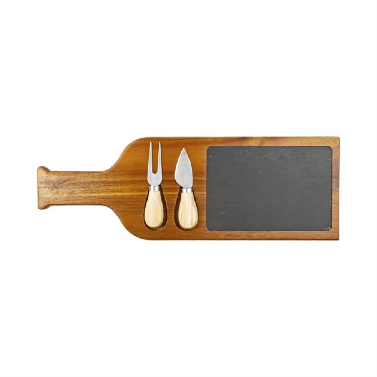 Flair Acacia Wood & Slate Serving Bottle Board w/2 Tools 4