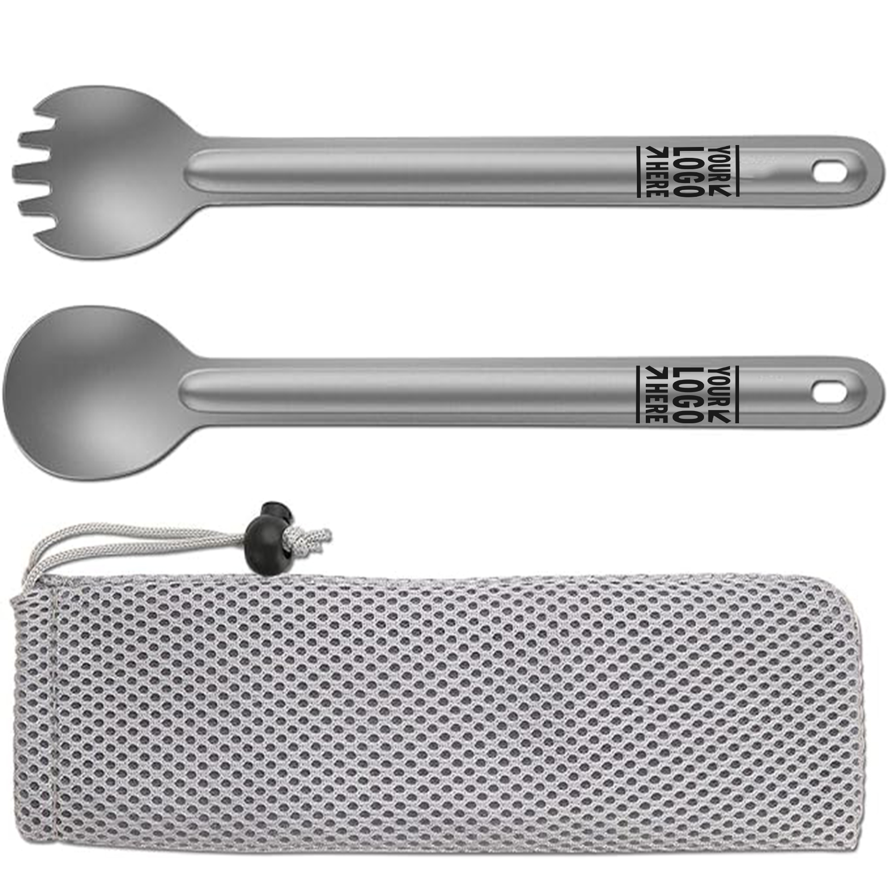 Camping Travel Durable Eco-Friendly Titanium 8.7 Inch Long Handle Spork Soup Spoon Set 2