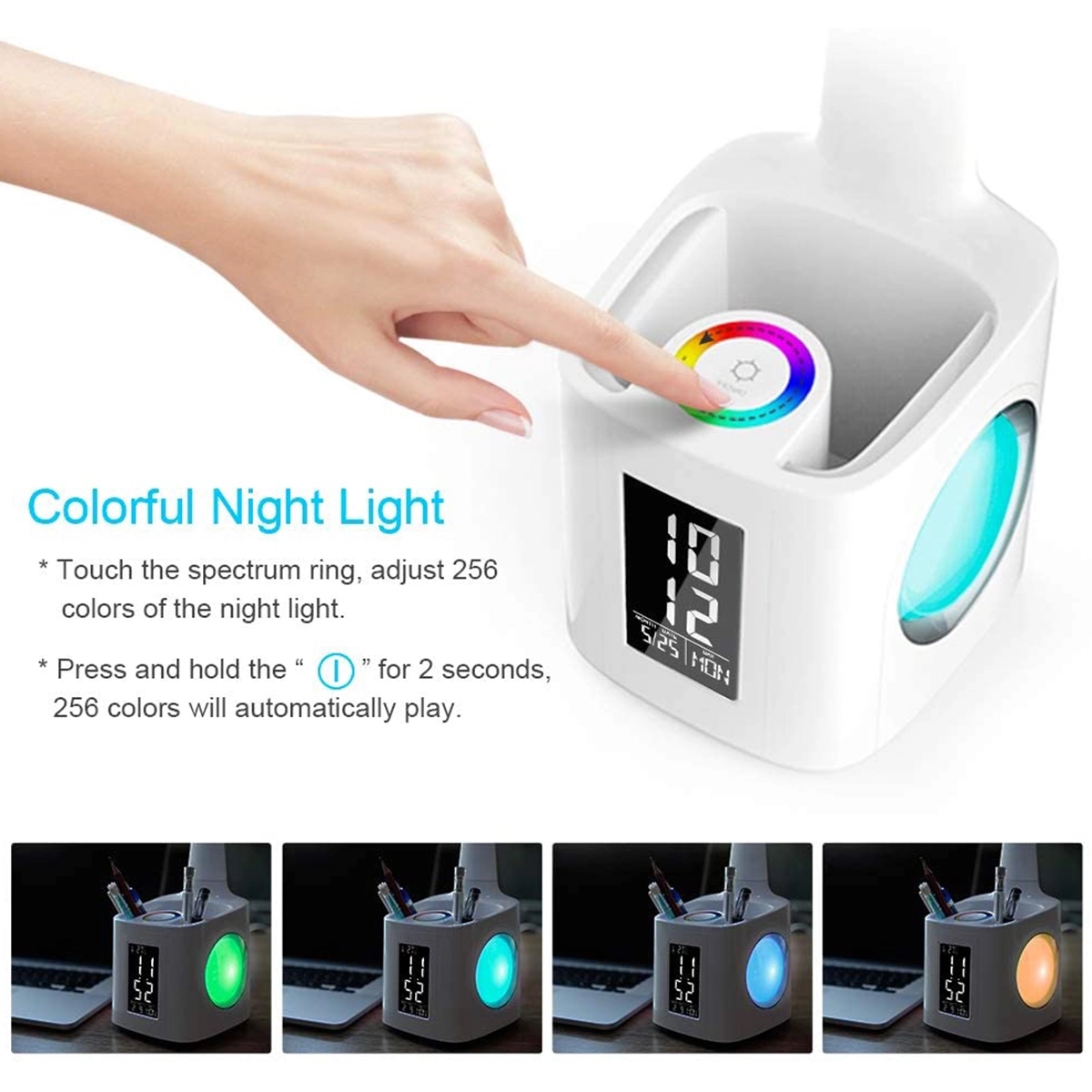 LED Desk Lamp with USB Charging Port and Calendar 3
