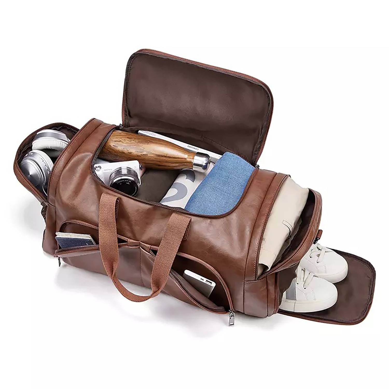 Men'S Waterproof Pu Shoulder Bag W/ Multi Compartments 7