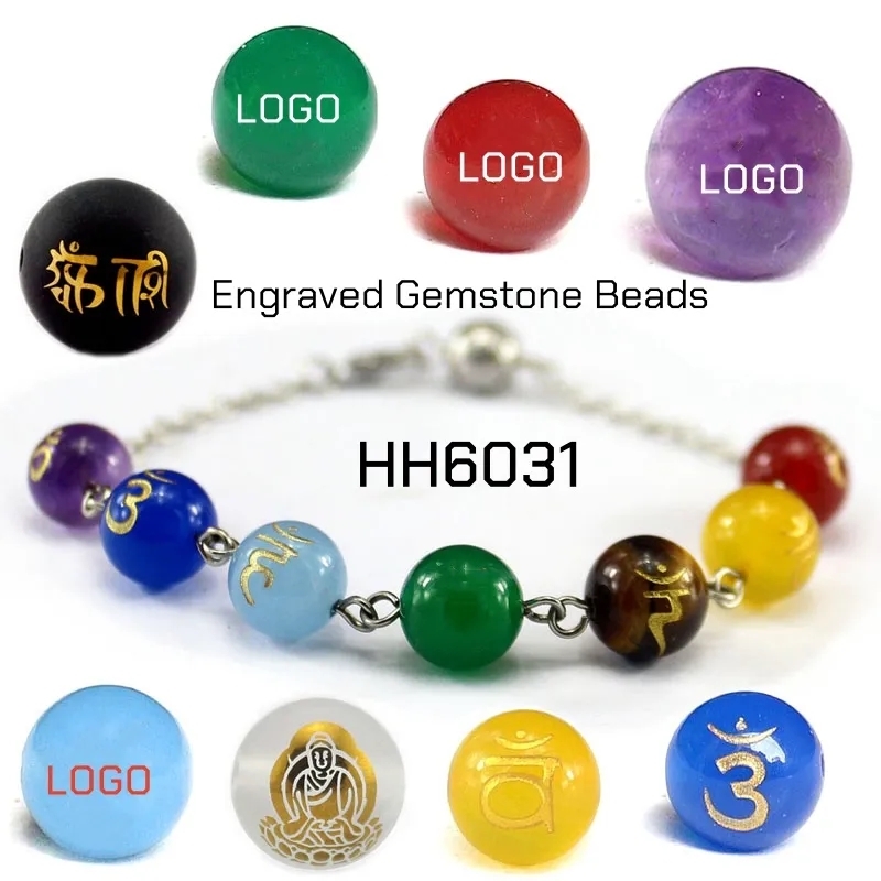 Beaded Gemstone Bracelet Stone Beads with Engraved Logo 2