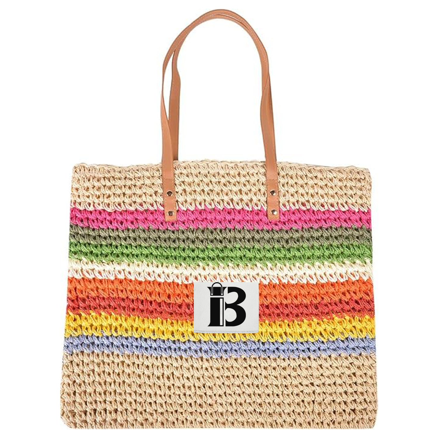 Rainbow Striped Paper Rope Shoulder Bag - Boho Beach Tote 9