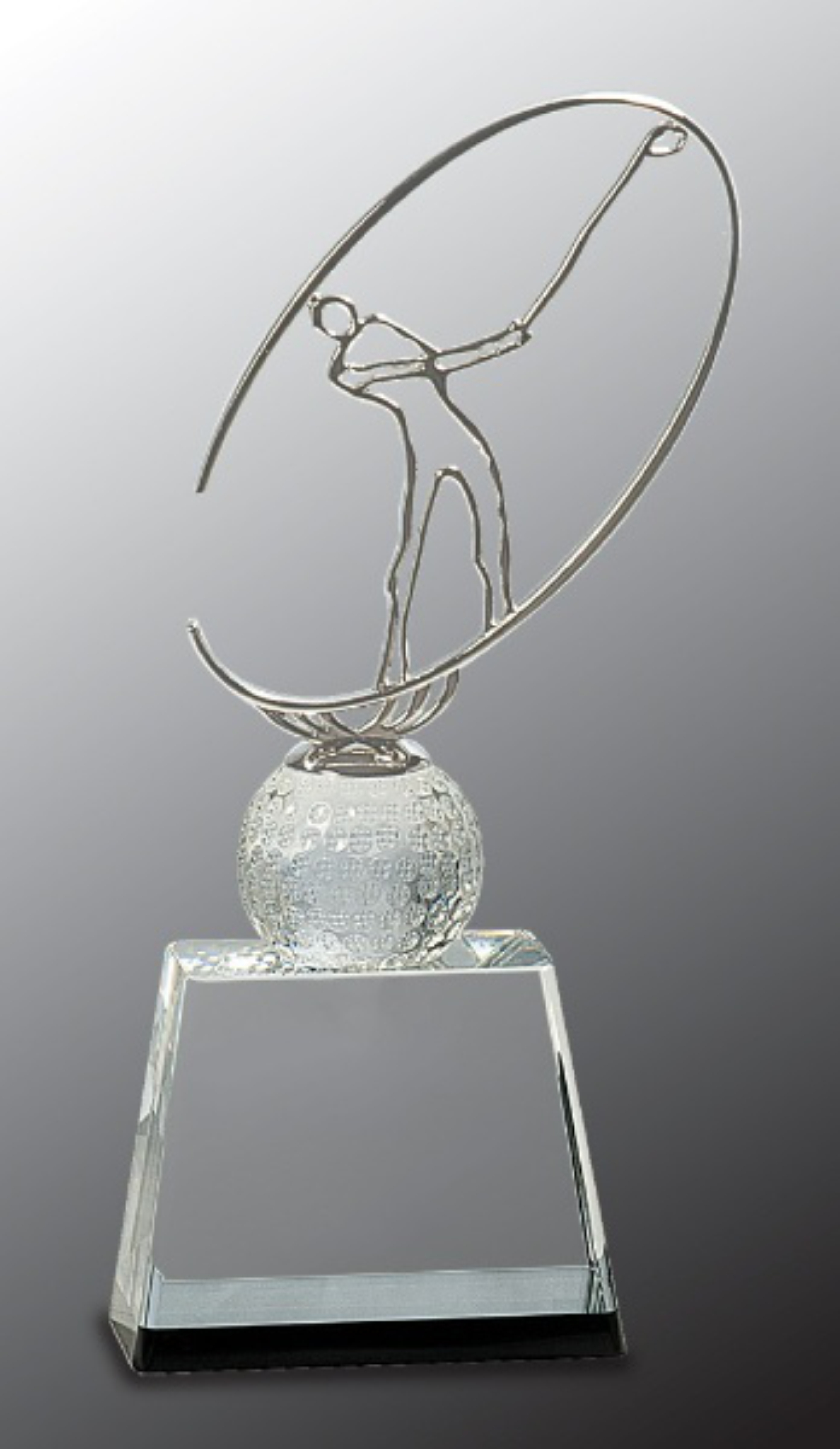 10" Clear/Black Crystal Golf Award with Silver Metal Oval Figure 2