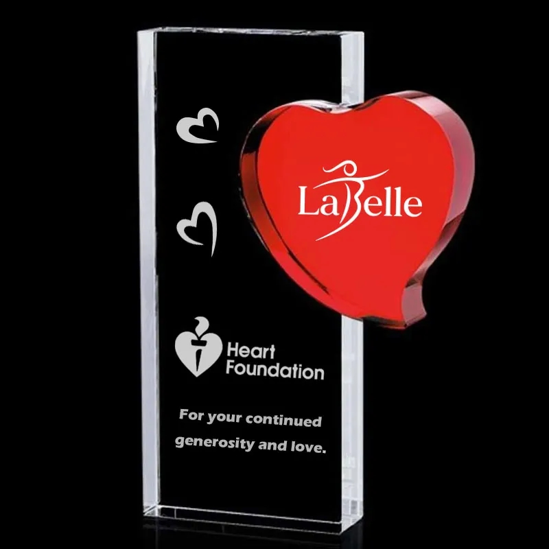 Red Heart Rectangle Crystal Award 5