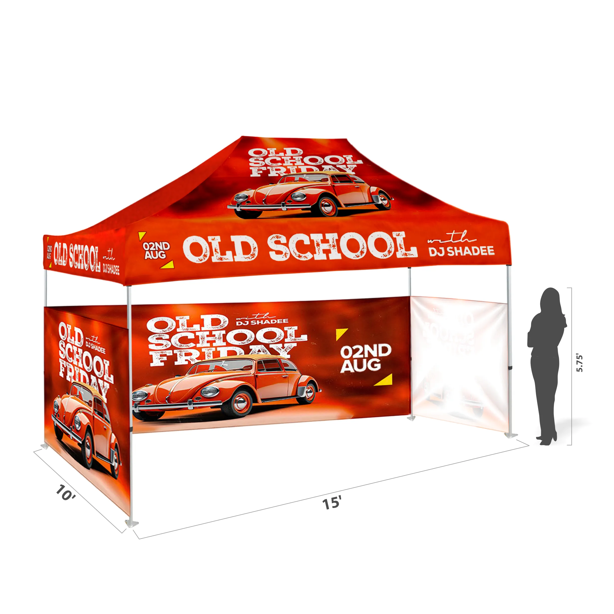 10'x15' Tent Canopy w frame, 2 side half + 1 long half wall 5