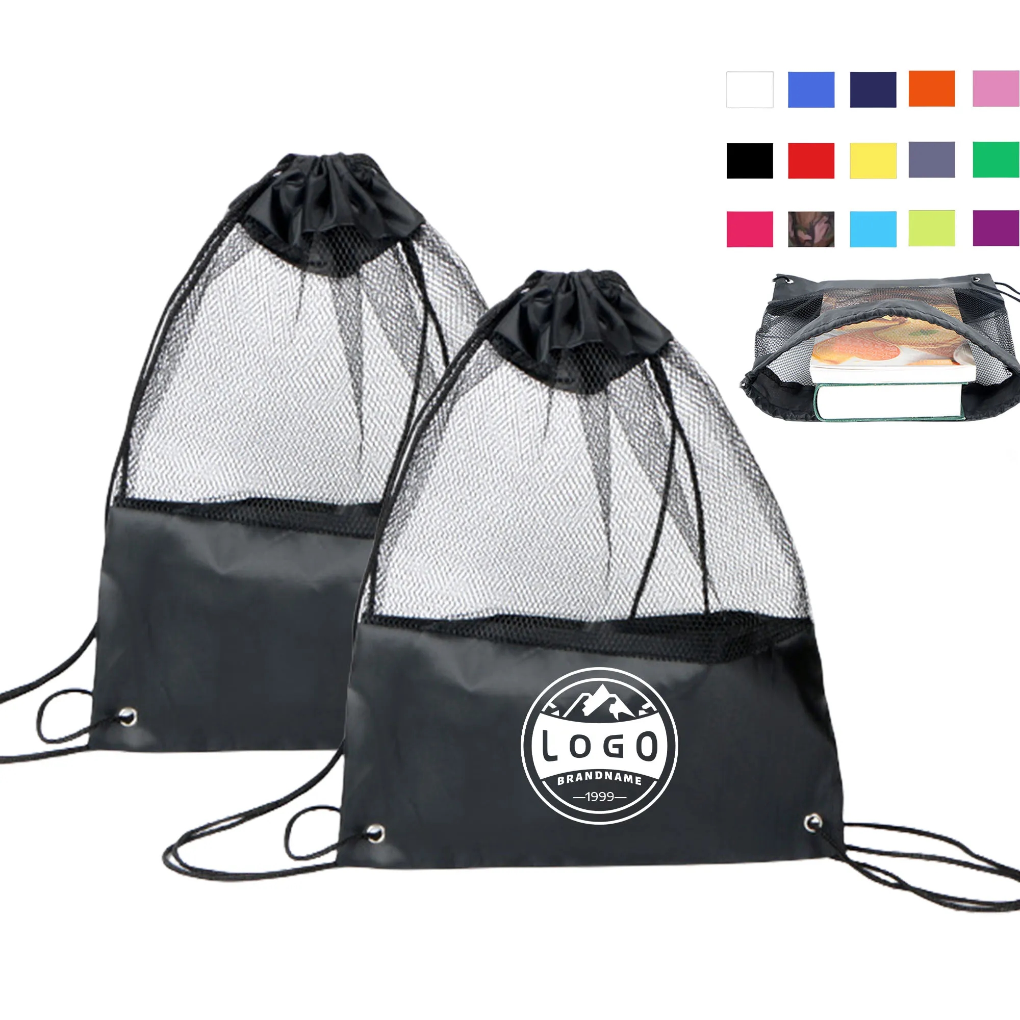 MOQ100 Mesh Polyester Panels Drawstring Bag 2