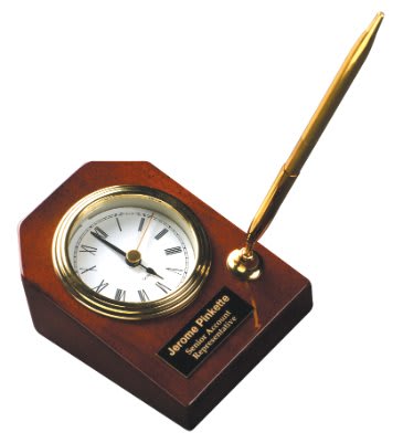 3 5/8" x 4 3/4" Rosewood Piano Finish Desk Clock with Pen 1