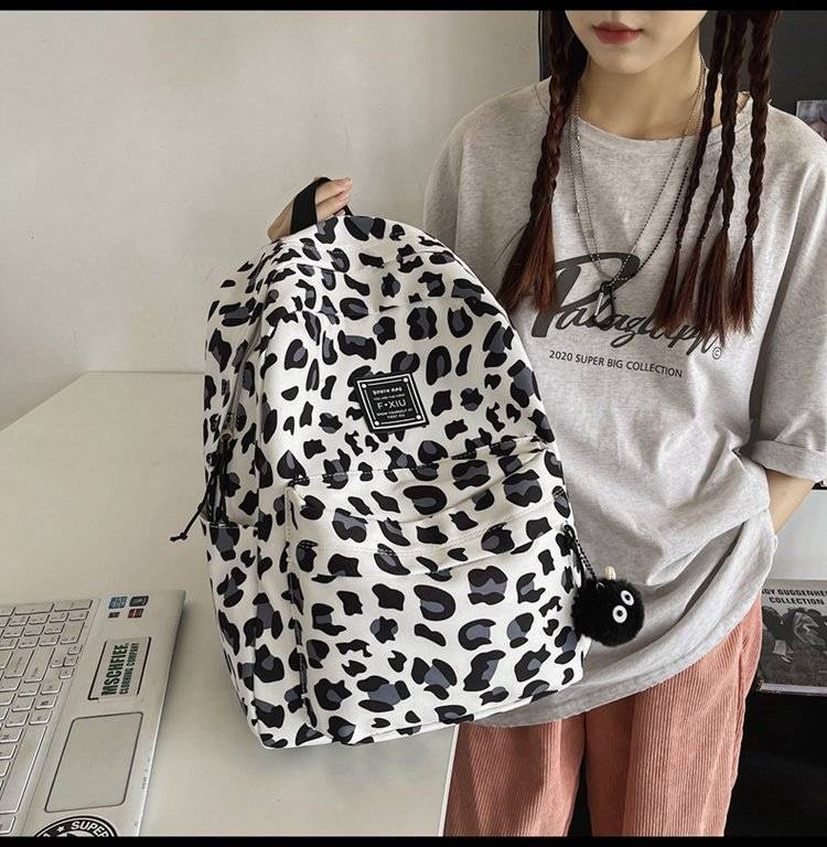 Nylon Leopard Print Backpack Schoolbag 3