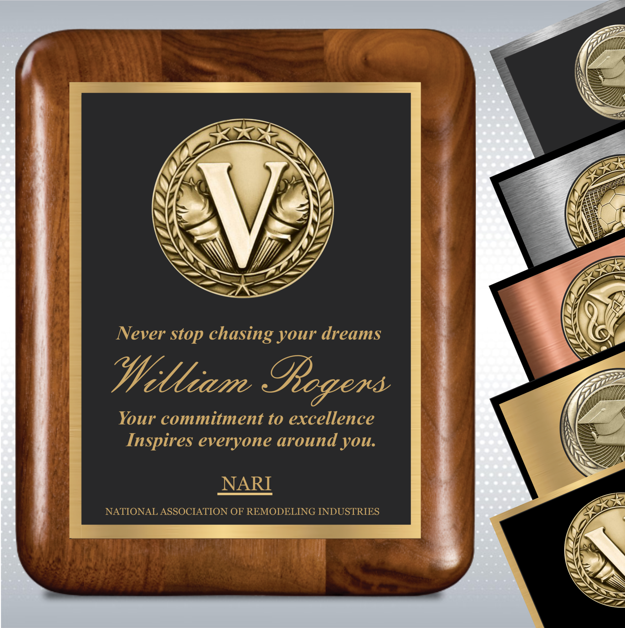 Walnut Round Edge Corner Plaque/w Medallion Double Plate 7