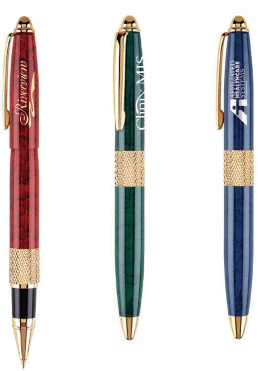 Marble Colored Rollerball Cap-Off Brass Pen 2