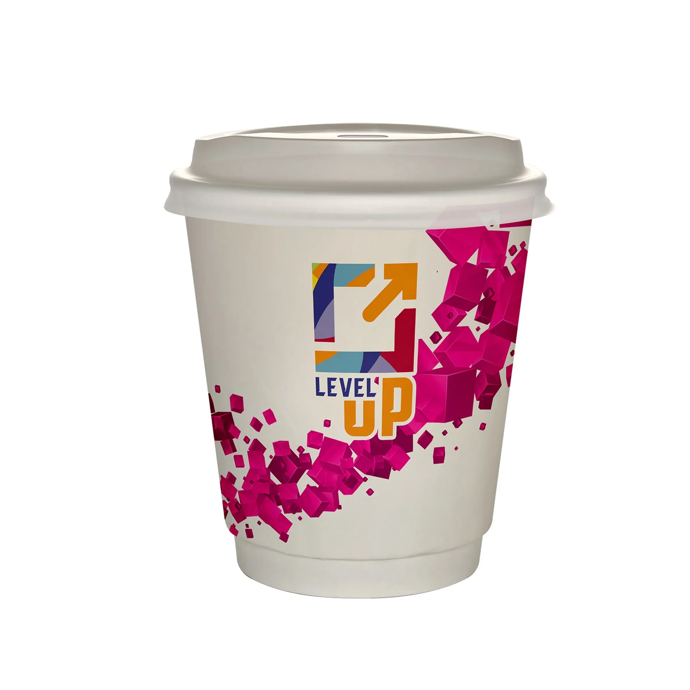 10 oz Full Color Floating Cubes Insulated Paper Cup With Lid 11