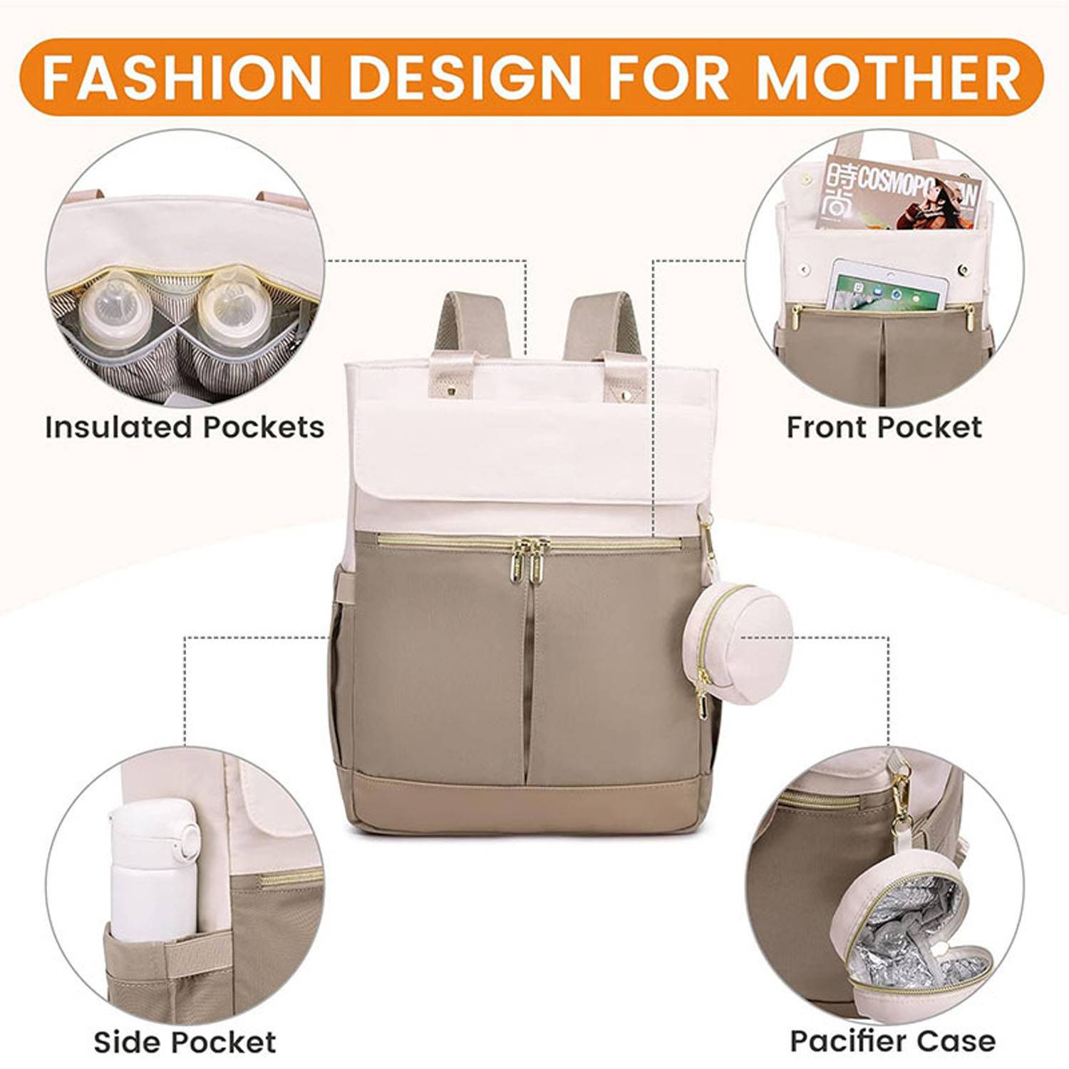 Polyester Diaper Backpack w/ Insulated Pockets Changing Pad 9