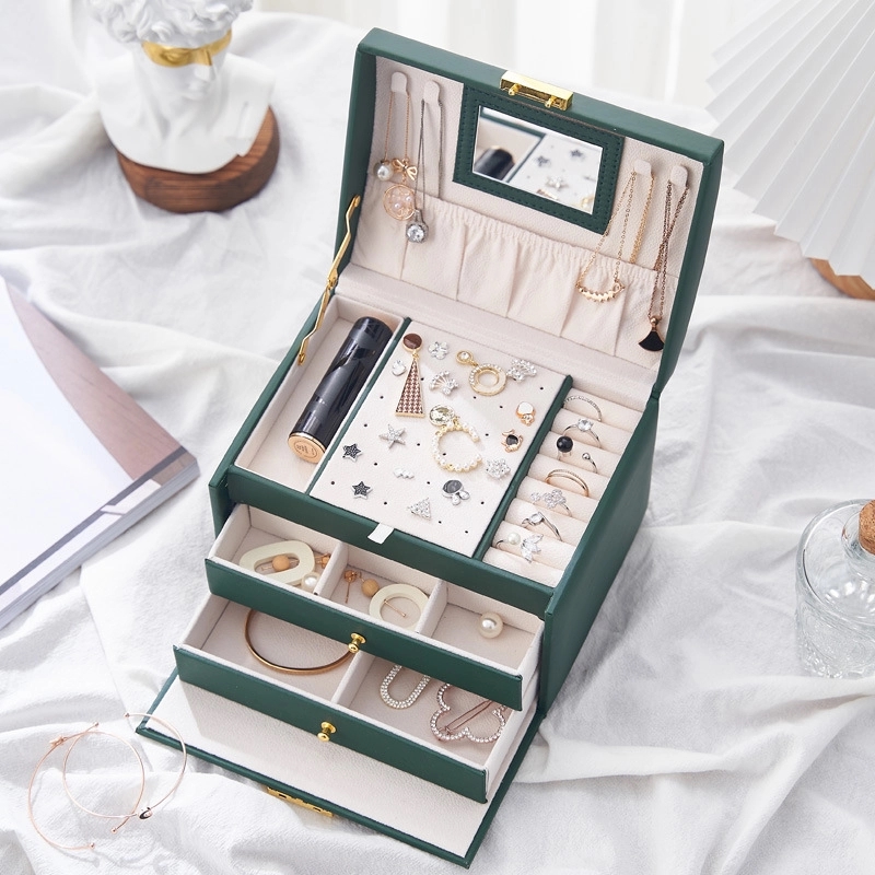 Custom 3-Layer PU Jewelry Organizer Box with Mirror / Hook 3