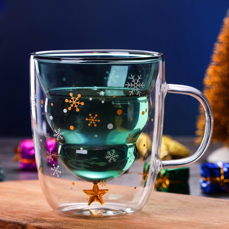 Christmas Tree Shaped Double Wall Insulated Glass Mug 5