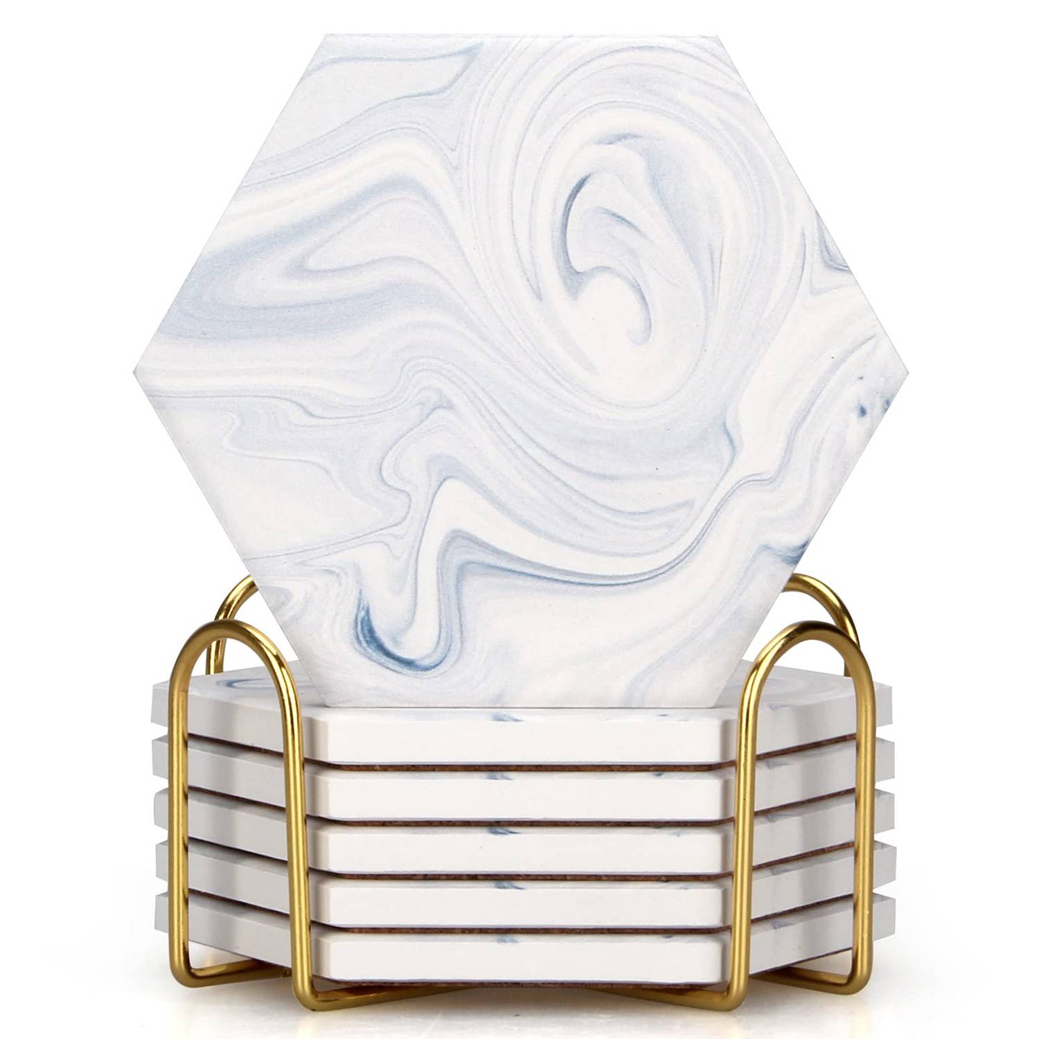 6Pcs Absorbent Hexagon Ceramic Coaster Set 3