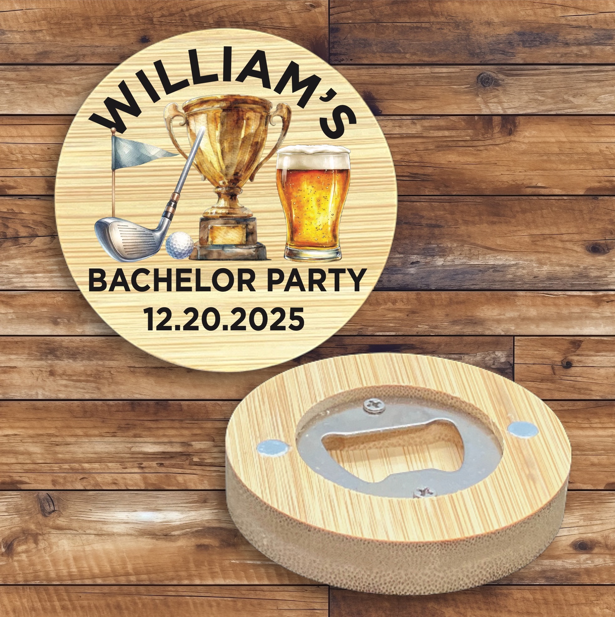 2.5" Round BAMBOO Bottle Opener Magnet 50