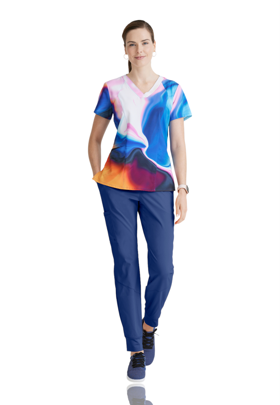 Barco One - Women's Four-Pocket V-Neck Thrive Print Scrub Top 1