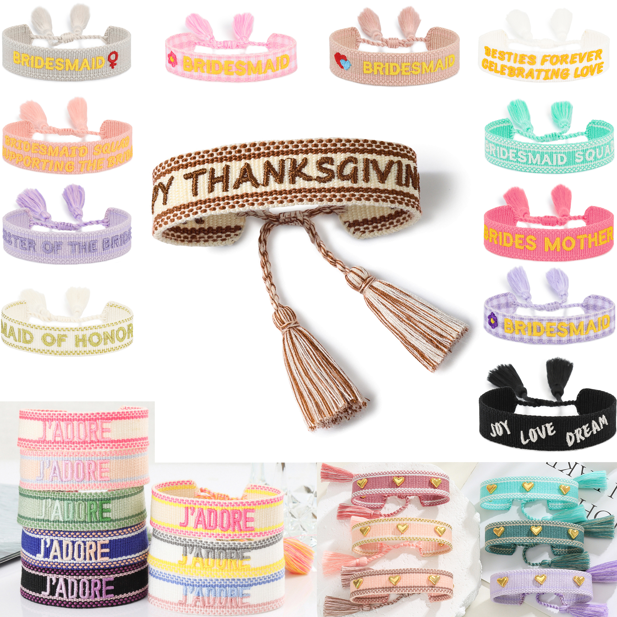 MOQ50 Custom Embroidered Woven Tassel Friendship Bracelet 2